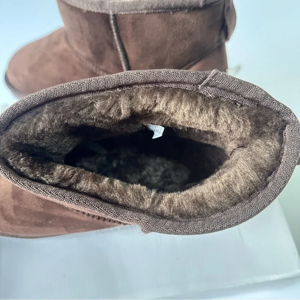 NEW DREAM PAIRS Brown Winter Snow Boots Faux Fur short Ankle Boots Booties